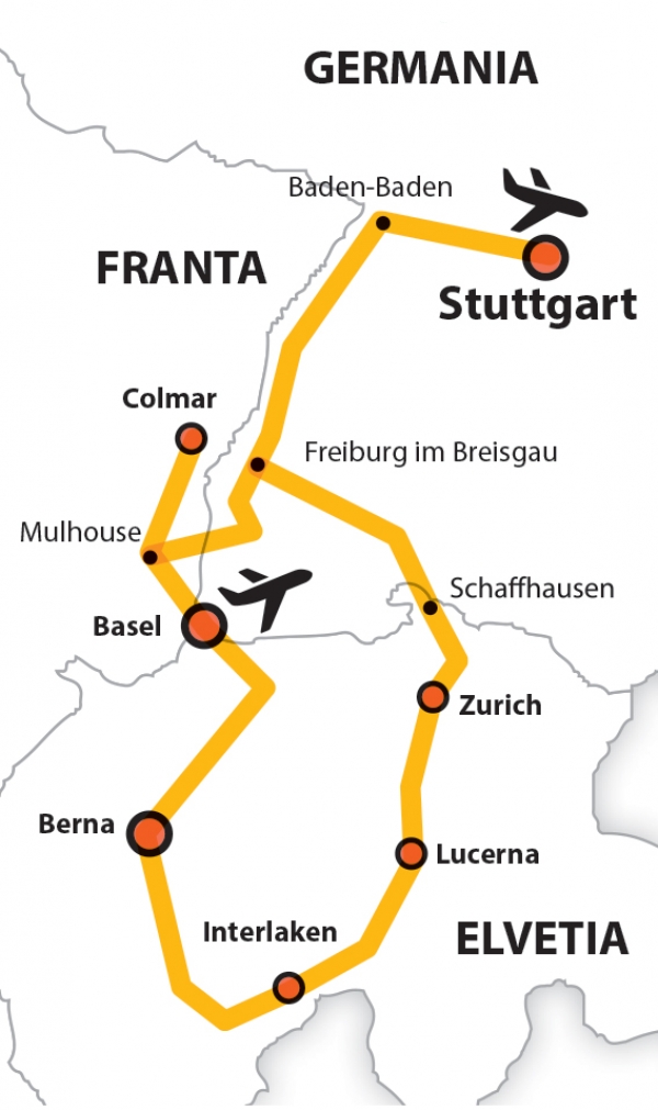 Harta Circuit Alsacia - Stuttgart - Elvetia - Germana | 7 zile - Avion | 2022