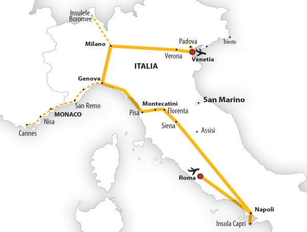 Harta Circuit Italia - Marile Lacuri - Coasta de Azur - Insula Capri | 9 zile - Avion | 2022